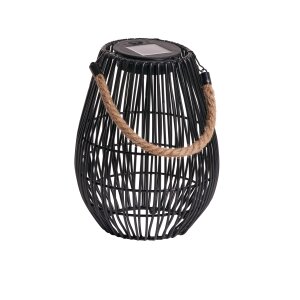 LED Solar Geflechtlaterne Gartenlampe Solarleuchte Außen Hängelampe mit Lichtsensor RGB Farbwechsel warmweiß wetterfest IP44 dekorative Außenbeleuchtung Balkon Terrasse Oval schwarz