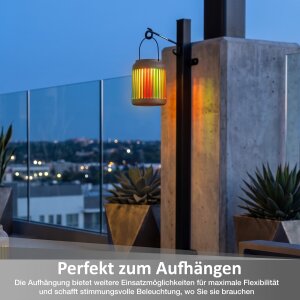 LED Solar Gartenleuchte 2er Set mit Regenbogeneffekt Solarleuchte außen mit Dämmerungssensor IP44 wetterfest warmweiß 3000K tragbar hängbar Balkon Terrasse