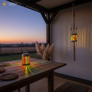 LED Solar Gartenleuchte 2er Set mit Regenbogeneffekt Solarleuchte außen mit Dämmerungssensor IP44 wetterfest warmweiß 3000K tragbar hängbar Balkon Terrasse