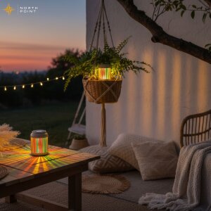 LED Solar Gartenleuchte 2er Set mit Regenbogeneffekt Solarleuchte außen mit Dämmerungssensor IP44 wetterfest warmweiß 3000K tragbar hängbar Balkon Terrasse