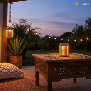 LED Solar Gartenleuchte 2er Set mit Regenbogeneffekt Solarleuchte außen mit Dämmerungssensor IP44 wetterfest warmweiß 3000K tragbar hängbar Balkon Terrasse