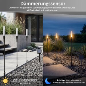 LED Solar Gartenleuchte Gartensticks 6er-Set Gartenstecker Außen warmweiß 3000K mit Dämmerungssensor wasserdicht IP44 Solarleuchten Gartenweg Balkon Terrasse Beleuchtung