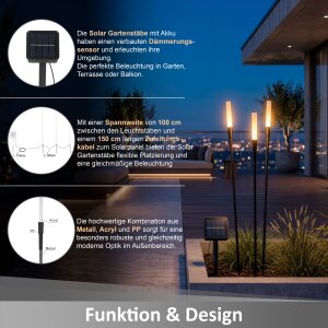 LED Solar Gartenleuchte Gartensticks 6er-Set Gartenstecker Außen warmweiß 3000K mit Dämmerungssensor wasserdicht IP44 Solarleuchten Gartenweg Balkon Terrasse Beleuchtung