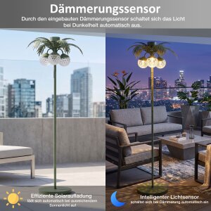 LED Solar Palme Stehleuchte Outdoor LED Gartenlampe mit Dämmerungssensor warmweiß 3000K IP44 wetterfest Balkon Terrasse Garten Solarleuchte mit Akku Metall
