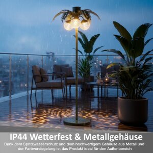 LED Solar Palme Stehleuchte Outdoor LED Gartenlampe mit Dämmerungssensor warmweiß 3000K IP44 wetterfest Balkon Terrasse Garten Solarleuchte mit Akku Metall