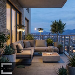 LED Solar Palme Stehleuchte Outdoor LED Gartenlampe mit Dämmerungssensor warmweiß 3000K IP44 wetterfest Balkon Terrasse Garten Solarleuchte mit Akku Metall