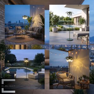 LED Solar Palme Stehleuchte Outdoor LED Gartenlampe mit Dämmerungssensor warmweiß 3000K IP44 wetterfest Balkon Terrasse Garten Solarleuchte mit Akku Metall