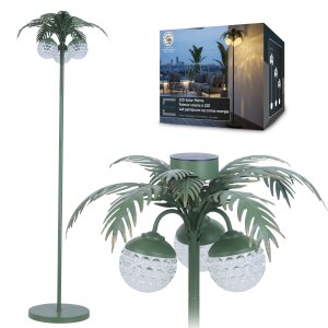 LED Solar Palme Stehleuchte Outdoor LED Gartenlampe mit Dämmerungssensor warmweiß 3000K IP44 wetterfest Balkon Terrasse Garten Solarleuchte mit Akku Metall