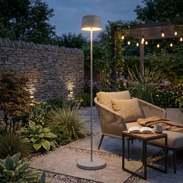 LED Solar Stehleuchte Outdoor dimmbar mit Dämmerungssensor USB-C Gartenleuchte warmweiß 3000K IP44 wetterfest Außenleuchte Terrasse Balkon Steinoptik 122 cm