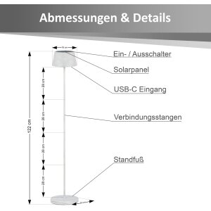 LED Solar Stehleuchte Outdoor dimmbar mit...