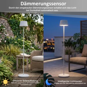 LED Solar Stehleuchte Outdoor dimmbar mit Dämmerungssensor USB-C Gartenleuchte warmweiß 3000K IP44 wetterfest Außenleuchte Terrasse Balkon Steinoptik 122 cm