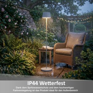 LED Solar Stehleuchte Outdoor dimmbar mit Dämmerungssensor USB-C Gartenleuchte warmweiß 3000K IP44 wetterfest Außenleuchte Terrasse Balkon Steinoptik 122 cm
