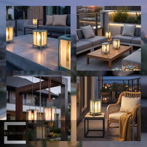 Solar Laterne LED Gartenleuchte Outdoor Tischleuchte warmweiß Dämmerungssensor IP44 wetterfest Metall Echtglas Balkon Terrasse Hängelampe Solarleuchte