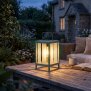 Solar Laterne LED Gartenleuchte Outdoor Tischleuchte warmweiß Dämmerungssensor IP44 wetterfest Metall Echtglas Balkon Terrasse Hängelampe Solarleuchte