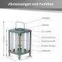Solar Laterne LED Gartenleuchte Outdoor Tischleuchte warmweiß Dämmerungssensor IP44 wetterfest Metall Echtglas Balkon Terrasse Hängelampe Solarleuchte