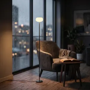 LED Design Stehleuchte dimmbar mit Trittschalter warmweiß 3000K Metall Stehlampe Wohnzimmer Schlafzimmer Leselampe Memory Funktion 661 Lumen extra langes 2,5 m Kabel moderner Stil Wolke Schwarz