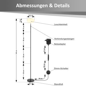 LED Design Stehleuchte dimmbar mit Trittschalter warmweiß 3000K Metall Stehlampe Wohnzimmer Schlafzimmer Leselampe Memory Funktion 661 Lumen extra langes 2,5 m Kabel moderner Stil Wolke Schwarz