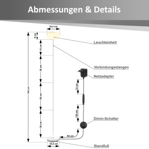 LED Design Stehleuchte dimmbar mit Trittschalter warmweiß 3000K Metall Stehlampe Wohnzimmer Schlafzimmer Leselampe Memory Funktion 661 Lumen extra langes 2,5 m Kabel moderner Stil Wolke Weiß