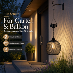 Northpoint Solar LED Hängelaterne NP-GH-MH Metall Mesh Filament Warmweiß IP44