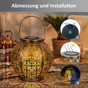 B-Ware LED Solar Laterne Marrakesh 2er-Set Gartenleuchte Metall warmweiß RGB Solarleuchte Außen Boho Deko mit Schattenwurf IP44 Balkon Terrasse Garten Beleuchtung Messing-Finish