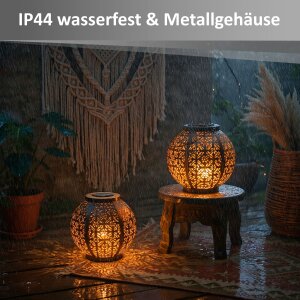 B-Ware LED Solar Laterne Marrakesh 2er-Set Gartenleuchte Metall warmweiß RGB Solarleuchte Außen Boho Deko mit Schattenwurf IP44 Balkon Terrasse Garten Beleuchtung Messing-Finish