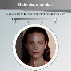 B-Ware LED Akku Kosmetikspiegel 5-fach, 3 Lichtfarben (Warmweiß/Neutralweiß/Tageslichtweiß), stufenlos dimmbar Touch, Metallgehäuse olive