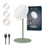 B-Ware LED Akku Kosmetikspiegel 5-fach, 3 Lichtfarben (Warmweiß/Neutralweiß/Tageslichtweiß), stufenlos dimmbar Touch, Metallgehäuse olive