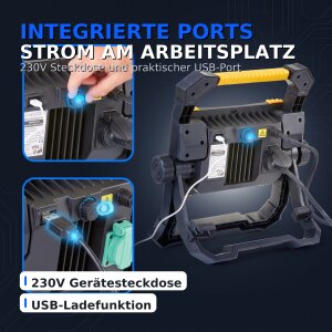 Northpoint LED Baustrahler Arbeitsstrahler 100W 9000 Lumen mit USB-Ausgang stufenlos dimmbar rückseitige Steckdose #1