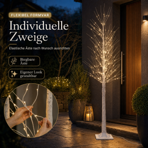 LED-Lichtbaum Birkenoptik 150 cm - 240 neutralweiße LEDs, Timer, IP44 für innen & außen