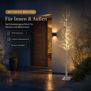 LED-Lichtbaum Birkenoptik 150 cm - 240 neutralweiße LEDs, Timer, IP44 für innen & außen