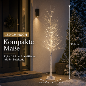 LED-Lichtbaum Birkenoptik 150 cm - 240 neutralweiße LEDs, Timer, IP44 für innen & außen